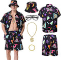 80s 90s Outfit Men Retro Shirts and Shorts Set, Men 80s Tracksuit 90s Neon Theme Outfit for Men Disco Party Beach