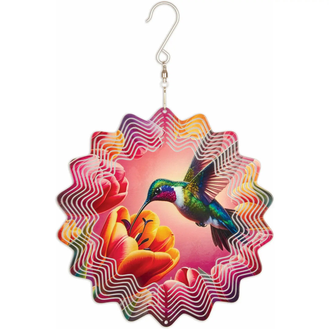 Ruby Hummingbird Metal Wind Spinner