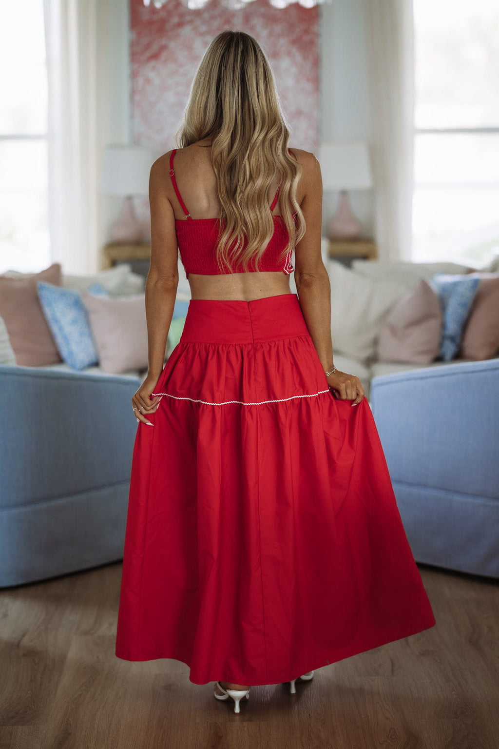 Marina Muse Crop Top and Maxi Skirt Set - Red and White