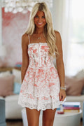 Lovely Floral Impressions Mini Dress - White and Red