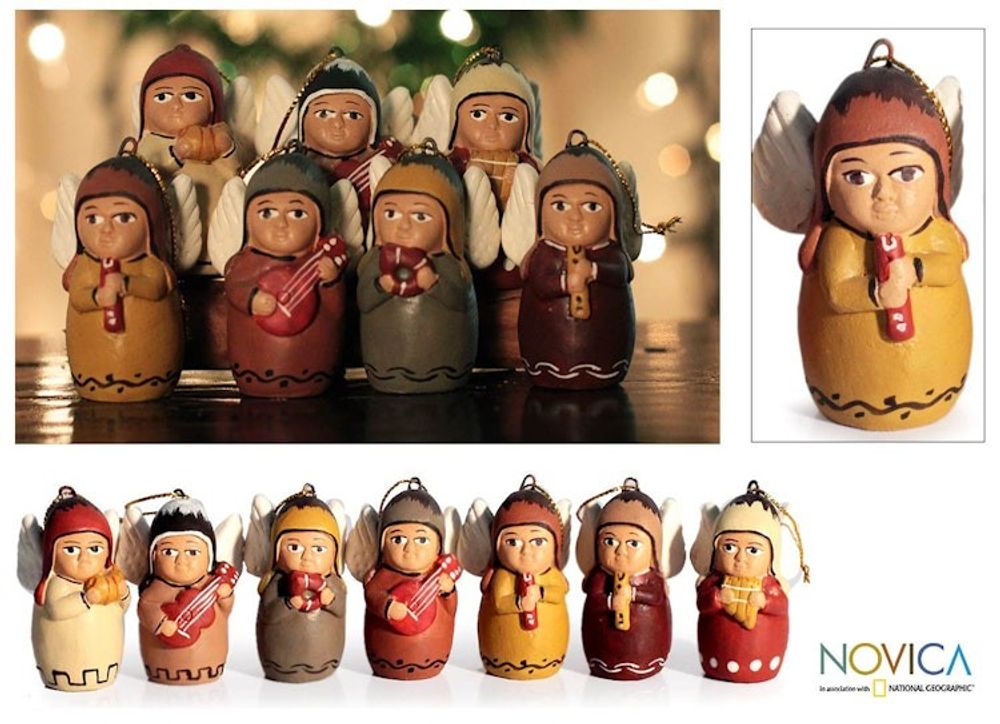 Christmas Holiday Ceramic Angel Ornaments Set of 7 'Angel Orchestra'