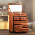 Handcrafted Traditional Brown Wood and Leather Jewelry Box 'Baroque Secrets'