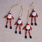 Dangling Wood Santa Ornaments from Bali Set of 4 'Dancing Santas'