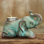 Celadon Ceramic Tea Light Holder from Thailand 'Reclining Turquoise Elephant'
