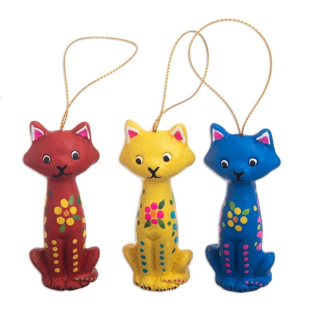 Hand Painted Cat Ornaments Set of 3 'Christmas Cats'