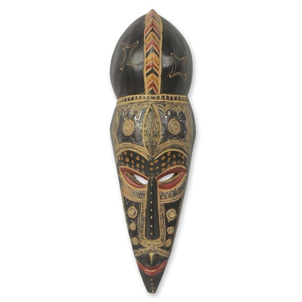 Elegant Hand Carved African Mask with Repousse Accents 'Marriage Proposal'