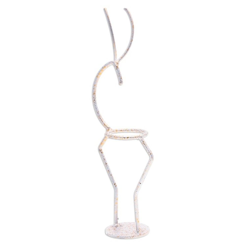 Handcrafted Iron Deer Tealight Holder in White and Gold 'Deer Splendor'