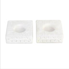 Square Marble Tealight Holder with Engraved Vines Pair 'White Garden'