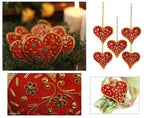 Red Heart Shaped Beaded Ornaments from India Set of 5 'Red Velvet Heart'