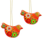 2 Yellow Floral Ceramic Peace Dove Ornaments Crafted by Hand 'Marigold Dove'