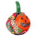 Talavera-Style Ceramic Jack-O-Lantern Candle Holder 'Floral Jack-O-Lantern'