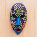Recycled Plastic Beaded African Wood Mask from Ghana 'Beaded Love'