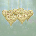 Heart Shaped Beaded Tree Ornaments from India Set of 5 'Floral Heart'