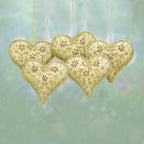 Heart Shaped Beaded Tree Ornaments from India Set of 5 'Floral Heart'