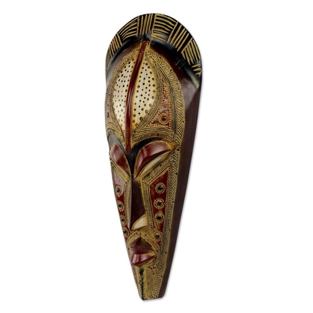Hand Carved Authentic African Mask from Ghana 'Silence is Golden'