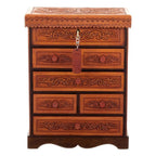 Handcrafted Traditional Brown Wood and Leather Jewelry Box 'Baroque Secrets'