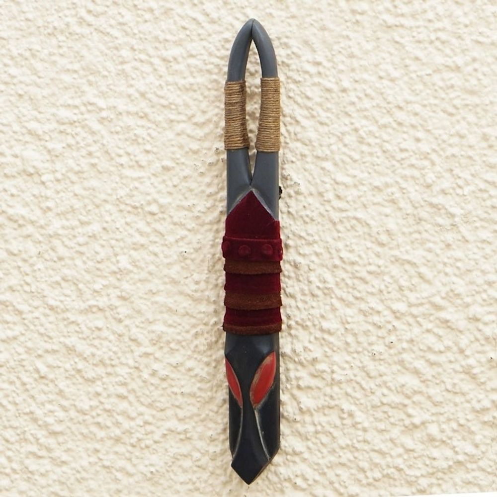 Hand Crafted Ofram Wood and Jute Mask 'Sarkin Kofar Nayibawa'