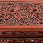 Cedar Wood and Leather Jewelry Box with Mirror from Peru 'Symbolic Leaves'