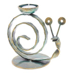 Handcrafted Iron Snail Tealight Holder with Antique Finish 'Happy Snail in Green'