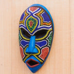 Recycled Plastic Beaded African Wood Mask from Ghana 'Beaded Love'