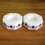 Octagon Marble Tealight Holders with Blue Buds Pair 'Floral Alliance in Blue'