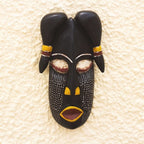 African Wood Mask with Embossed Aluminum from Ghana 'Mighty Horns'