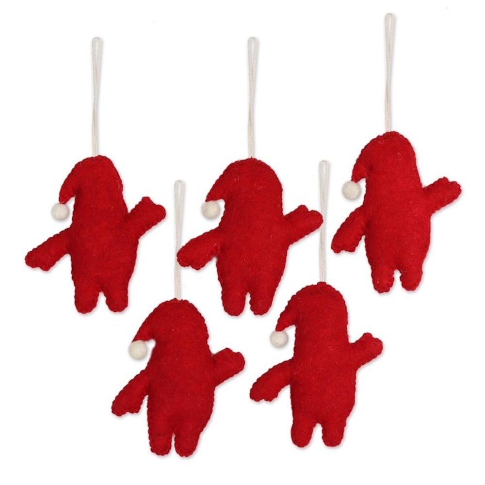Set of 5 Wool Felt Santa Ornaments 'Santa Dance'