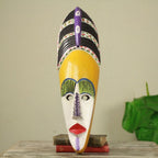 Painted African Wood Mask of Akan Woman Crafted by Hand 'Obaa Yaa'