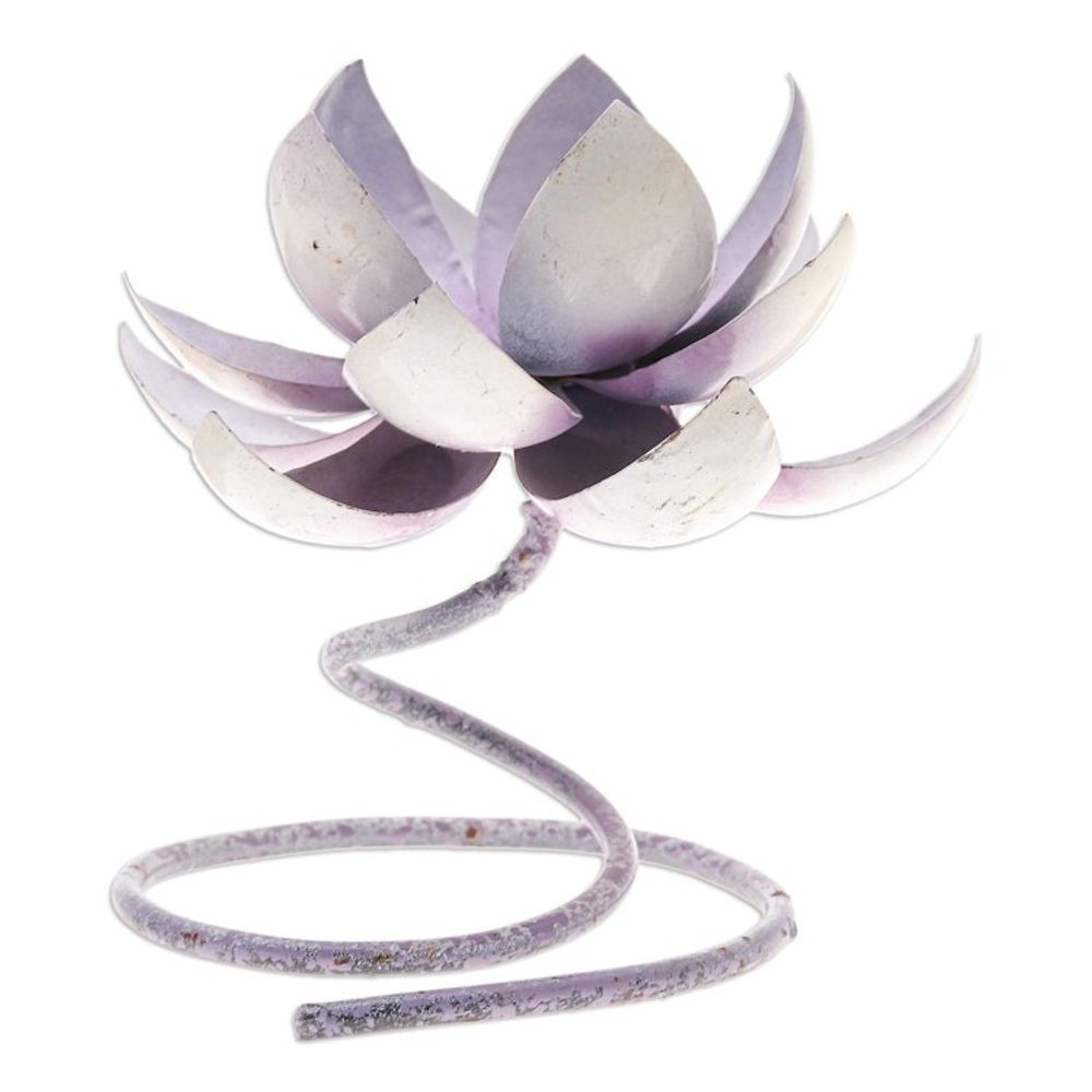 Handmade Steel Iron Lotus Flower Tealight Holder in Purple 'Lotus Flame in Purple'