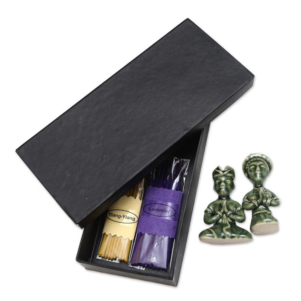 Artisan Crafted Ceramic Incense Set 'Aromatherapy Night'