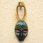 Yellow and Green Heart-Themed African Wood Mask from Ghana 'Yellow Veins'