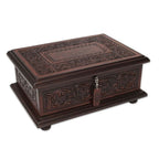 Peruvian Colonial Hand Tooled Brown Leather Jewelry Box 'Spanish Heritage'