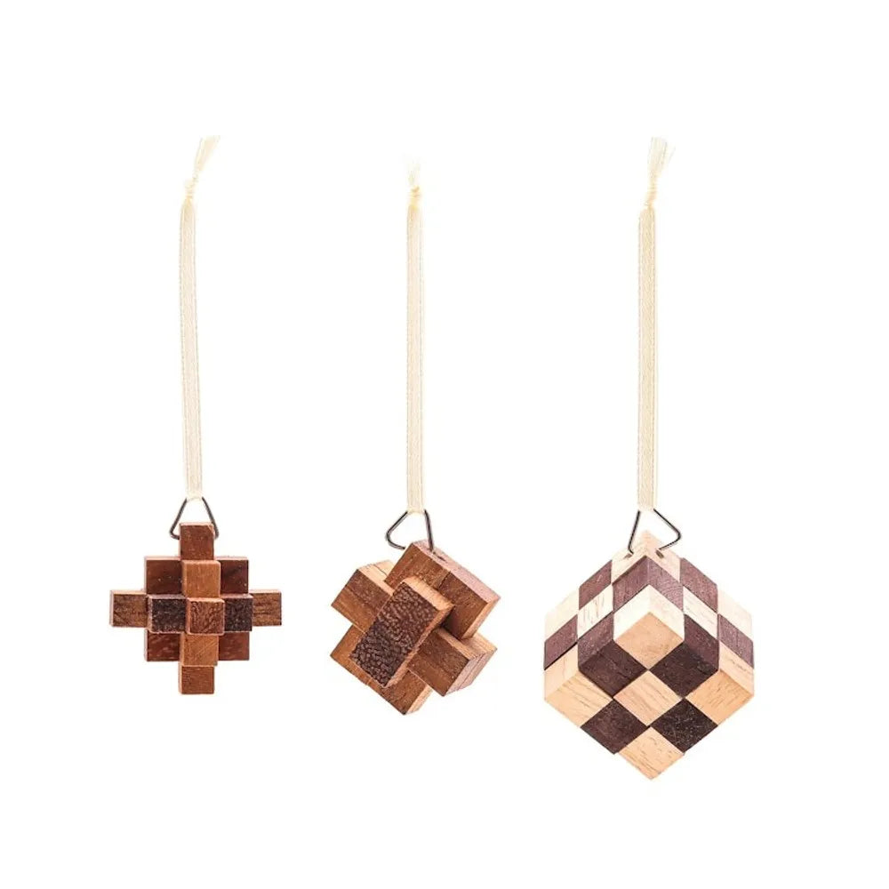 Small Wooden Puzzle Ornaments Set of 3 'Creative Christmas'