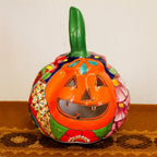 Talavera-Style Ceramic Jack-O-Lantern Candle Holder 'Floral Jack-O-Lantern'