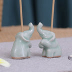 Pair of Elephant-Shaped Celadon Ceramic Incense Holders 'Elephant Enchantment'
