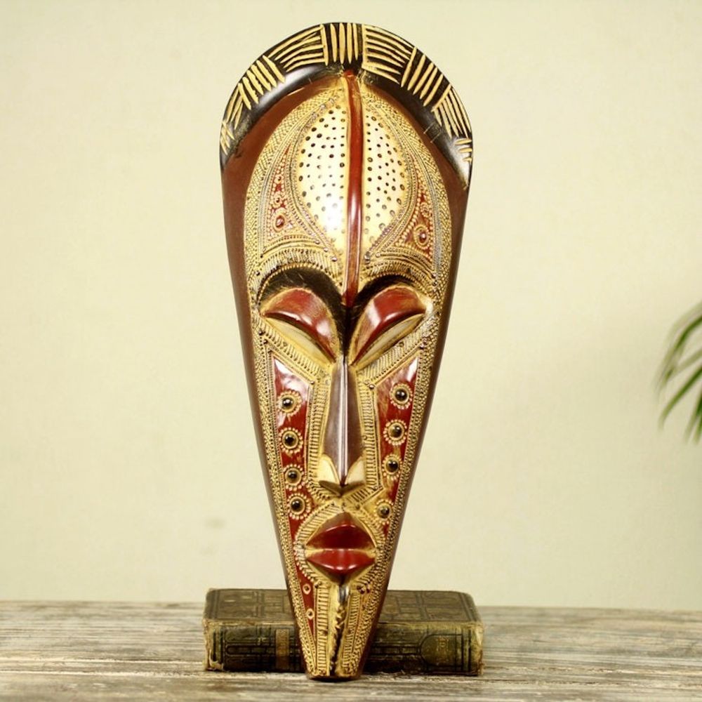 Hand Carved Authentic African Mask from Ghana 'Silence is Golden'