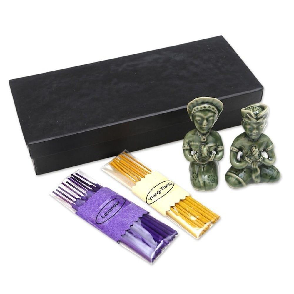Artisan Crafted Ceramic Incense Set 'Aromatherapy Night'