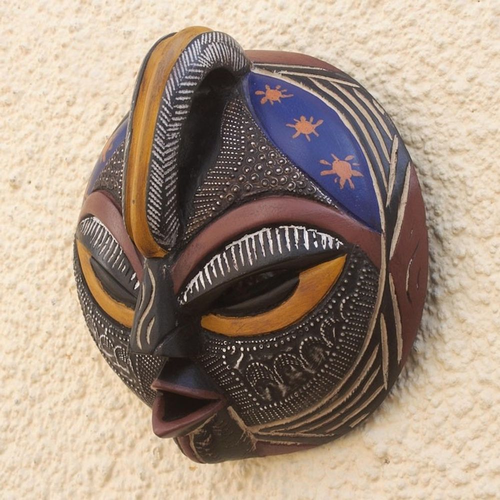 Hand Carved Sese Wood and Aluminum Plated Mask 'Special Forces'