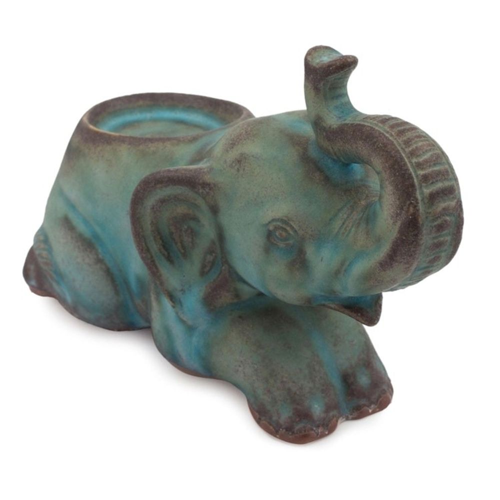 Celadon Ceramic Tea Light Holder from Thailand 'Reclining Turquoise Elephant'