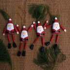 Dangling Wood Santa Ornaments from Bali Set of 4 'Dancing Santas'