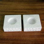 Square Marble Tealight Holder with Engraved Vines Pair 'White Garden'