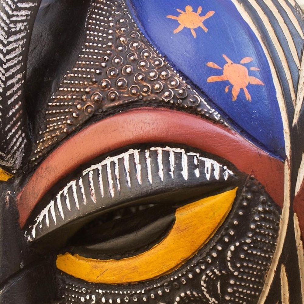 Hand Carved Sese Wood and Aluminum Plated Mask 'Special Forces'