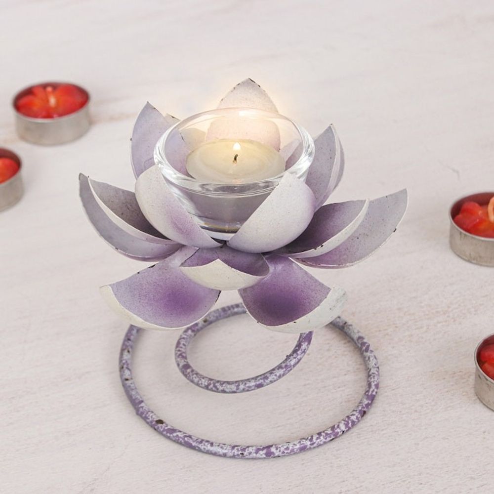 Handmade Steel Iron Lotus Flower Tealight Holder in Purple 'Lotus Flame in Purple'