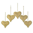 Heart Shaped Beaded Tree Ornaments from India Set of 5 'Floral Heart'