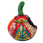 Talavera-Style Ceramic Jack-O-Lantern Candle Holder 'Floral Jack-O-Lantern'