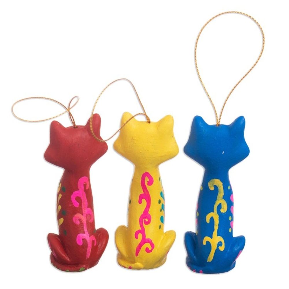 Hand Painted Cat Ornaments Set of 3 'Christmas Cats'