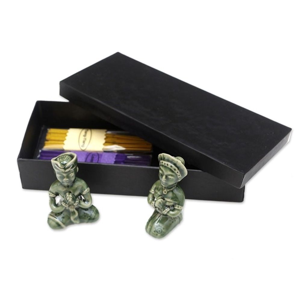 Artisan Crafted Ceramic Incense Set 'Aromatherapy Night'
