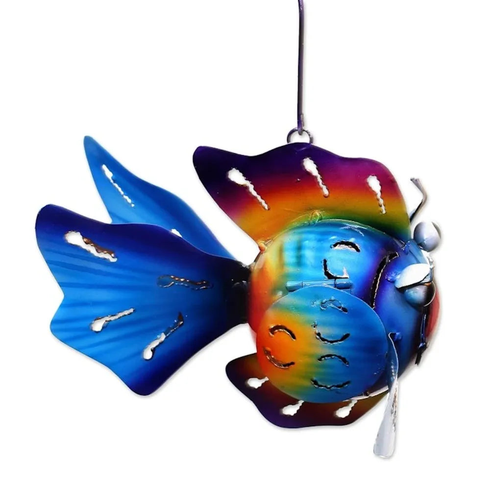 Steel Fish Hanging Tealight Holder from Bali 'Bright Fish'