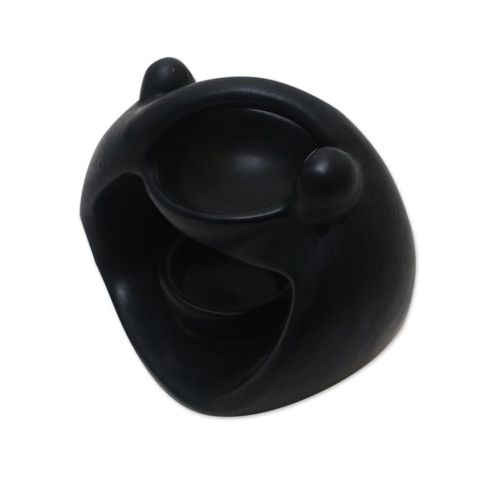 Black Ceramic Oil Warmer from Bali 'Light in the Dark'
