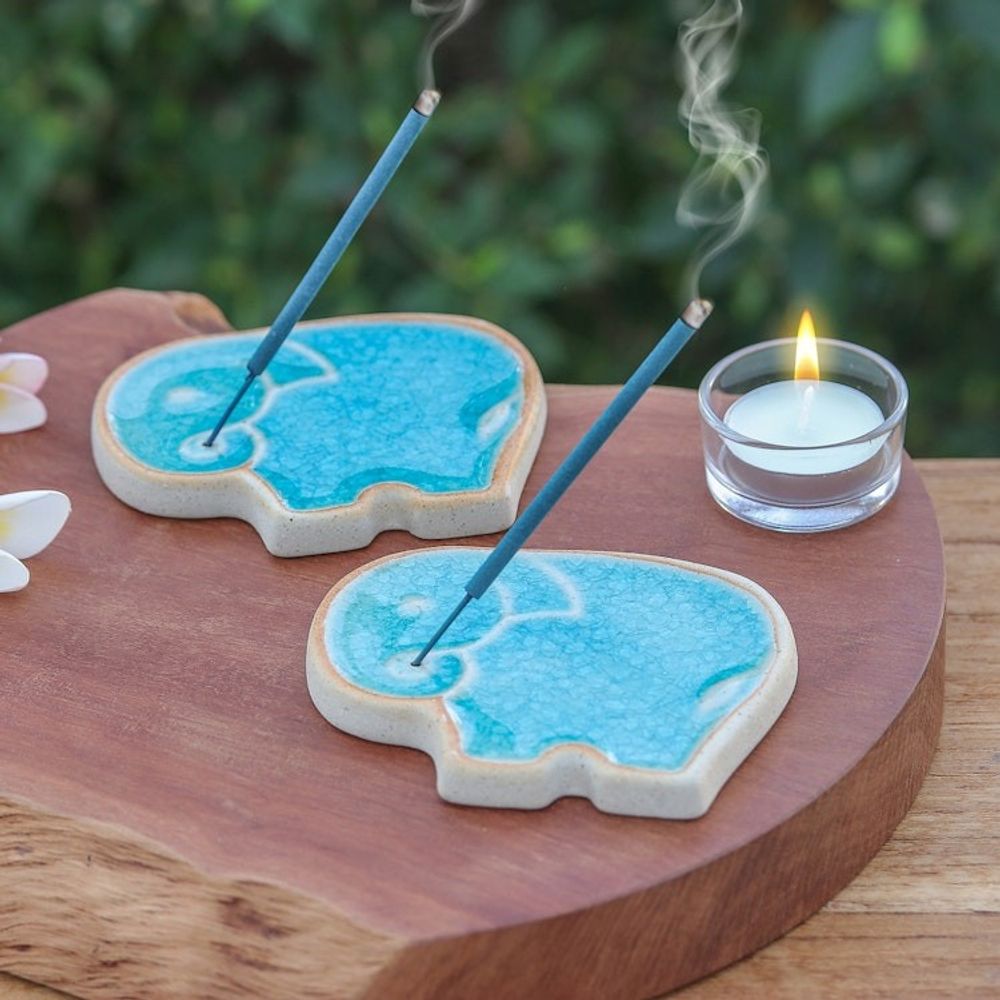 Handcrafted Elephant-Shaped Blue Incense Holders Pair 'Blue Elephant'
